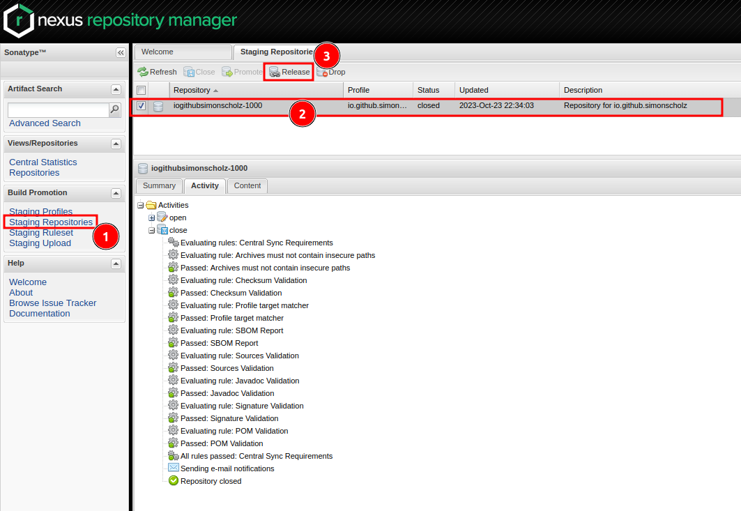 release in nexus repository manager